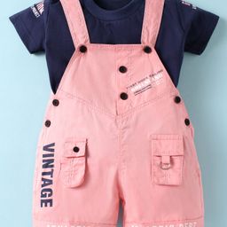Dapper Dudes Embosis Hosiery Typography Printed Dungaree With Half Sleeves Tee - Pink-picture-22
