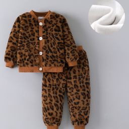 Mark & Mia Full Sleeves Winter Wear Co-ord Suit Set with Leopard Print - Brown-image-84