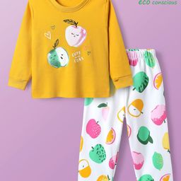 Babyoye 100% Cotton Knit Full Sleeves Night Suit With Tropical Theme Print - Yellow & White-image-27