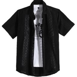 Charchit Cotton Blend Woven Half Sleeves Geometric Embroidered Shirt & Tee Set - Black-image-10