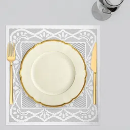 Kuber Industries Set Of 3 White Cotton Square Plain Net Placemats image 2