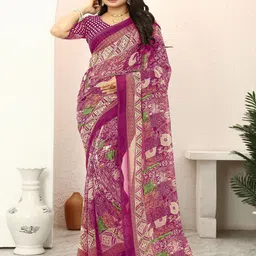 nisha creation Women Abstract Printed Pure Georgette Maheshwari Saree-image-89