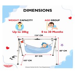 tiny tyke TinyTyke- Automatic Baby Cradle Square Pipe- Fully Foldable | With Warranty | Simple Hammock | Blue image 3
