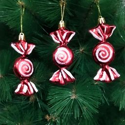 TAYHAA Chirstmas Dcor Red & White 3 Pieces Candy Cane Swirl Baubles-5