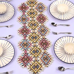YWULY White & Yellow Embroidered Beaded Dining TableRunner-image-46