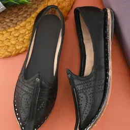 Apratim Men Textured Mojaris with Laser Cuts Flats-image-17
