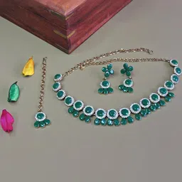 VATSALYA creation Women Green Necklace and Earrings With Maang Tika-picture-22