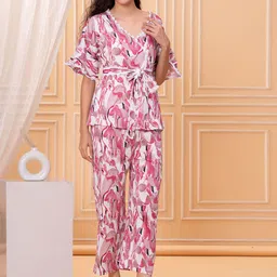 HIGHLIGHT FASHION EXPORT Printed V-Neck Half Sleeve Top With Trouser Co-Ords-image-6