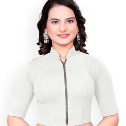 SS Sanket Synthetics High Neck Front Full Zip Blouse-picture-31