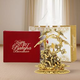 INTERNATIONAL GIFT Gold Plated Radha Krishna Idol with Velvet Box and Raksha Bandhan Tag-image-14