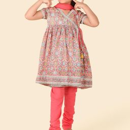 Fabindia Girls Ethnic Motifs Printed Pure Cotton A-Line Kurta With Churidar & Dupatta-image-38