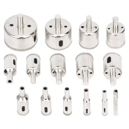 Uptodateprouducts Diamond Hole Saw Set Masonry Round 6 to 50 mm Dia. Range Silver (Set of 15 Pcs)-116