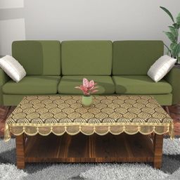 Aura Gold-Toned Ethnic Motifs Anti-Skid Cotton 4-Seater Table Cover with Textured details-17