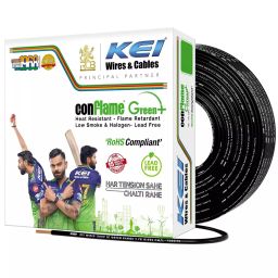 KEI Conflame Green+ Flame Retardant Low Smoke & Halogen House Wire 0.75 Sq. mm 1 Core 90 m Copper Black-image-91