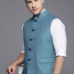 Louis Philippe Solid Pure Linen Nehru Jackets-image-14