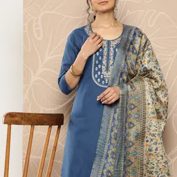 Varanga Women Embroidered Thread Work Kurta With Trousers & Dupatta-35