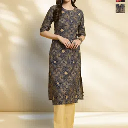 HERE&NOW Selection Of 2 Floral Printed Round Neck Straight Kurtas-image-75