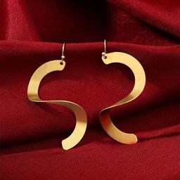 Yellow Chimes Gold Plated Contemporary Twisted Drop Earrings-2