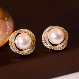 Anouk Korean Gold Plated Artificial Stones Studded And Pearls Beaded Circular Studs-18