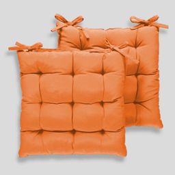 Angel Mommy Polycotton Decorative Damask Fabric Chairpad Back Support Seat Cushion with Ties and Handmade Quilting Set Of 2 Standard - Orange-9