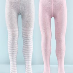 Honeyhap Premium Cotton Super Soft Stretchable Self Knitted Tights With Silvadur Finish Pack Of 2 - Ecru Melange & Tendor Touch-6