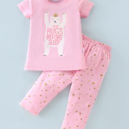 Teddy Sinker Half Sleeves Night Suit With Bear Print - Pink-picture-46