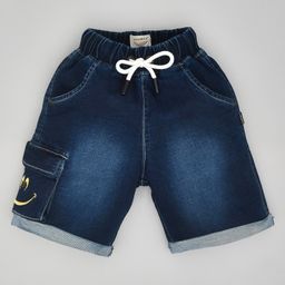 YOUMAA Smiley Face Embroidered Denim Shorts - Blue-image-55
