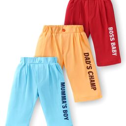Doodle Poodle Single Jersey Knit Full Length Lounge Pants with Text Print Pack of 3 - Red Orange & Light Blue-image-47