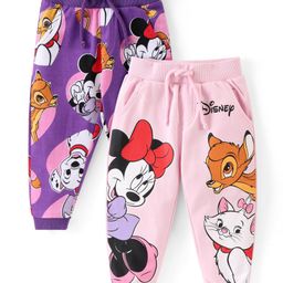 Babyhug Disney Cotton Knit Full Length Lounge Pants With Minnie Mouse & Friends Graphics - Pink & Purple-image-97
