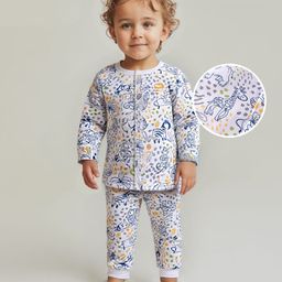 Babyoye Interlock Knit Full Sleeves Night Suit With Animal Print - White-image-86