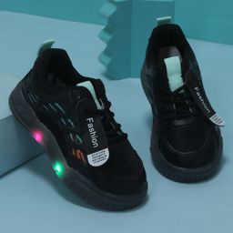 KIDLINGSS Fashion Patch Drawstring Closure LED Shoes - Black-image-1