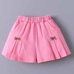 Mark & Mia Solid Cotton Shorts With Bow Applique - Pink-image-75