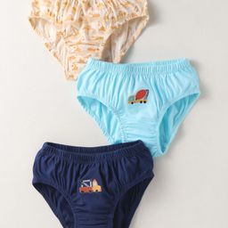 Tango Single Jersey Knit Briefs with Vehicle Print Pack of 3 - Light Blue Cream & Navy Blue-picture-13