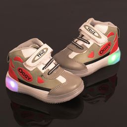 FEETWELL SHOES Color Blocked & OGGY Text Designed Velcro Closure LED Shoes-Grey-image-18