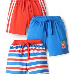 Babyhug Cotton Knit Shorts With Stripes & Fries Print Pack Of 3 - Red Blue & White-image-61