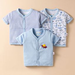 BUMZEE Cotton Knit Half Sleeves Jhablas with Stripes & Whales Print Pack of 3 - Blue-picture-0