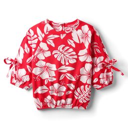 Babyhug Cotton Knit Three Fourth Raglan Sleeves With Floral Print - Red-image-98