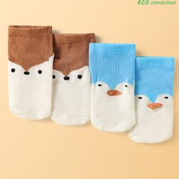 Babyoye Cotton Bamboo Knit Ankle Length Anti-skid Socks with Animal Design Pack of 2 - Light Blue & Brown-image-83