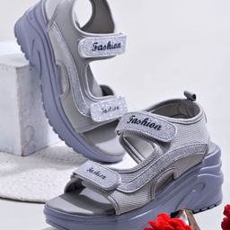 Shoetopia Fashion Text Designed Double Velcro Closure Sandal - Grey-picture-26