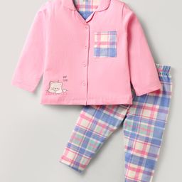CUCUMBER Sinker Knit Full Sleeves Night Suit With Animal Print - Pink-image-77