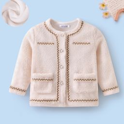 Mark & Mia Full Sleeves Winter Jacket with Pockets & Lace Detailing - Cream & White-picture-8