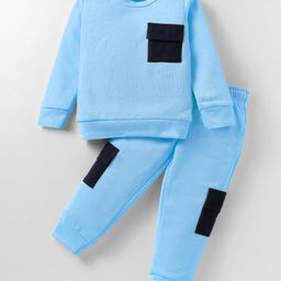 Rikidoos Full Sleeves Colour Blocked Sweatshirt With Coordinating Joggers Set - Light Blue-picture-0