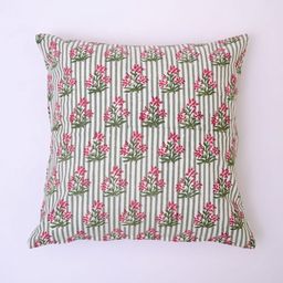 Block N Style White & Green Floral Block Printed Cotton Square Cushion Covers-14