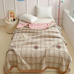 JC HOME Khaki & Pink Geometric Mild Winter 400 GSM Double Bed Blanket-image-33