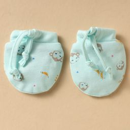Simply Cotton Interlock Knit Mitten & Booties Set with Monkey Print - Sea Green image 2