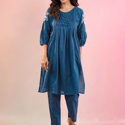 CUSTARD Embroidered Pure Cotton Round Neck Tunic With Trousers Co-Ords-image-33