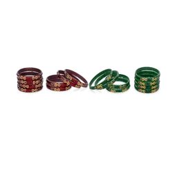 SOMIL Set Of 16 Maroon Alloy Artificial Stones & Beads Bangles-picture-16