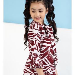 ISHTI Three Fourth Sleeves Abstract Printed Top - Maroon image 4