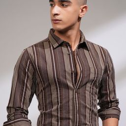 HIGHLANDER Men Dobby Textured Striped Casual Shirt-image-50