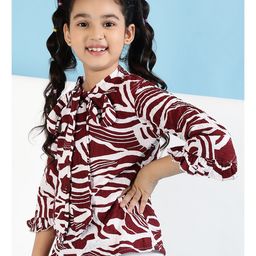 ISHTI Three Fourth Sleeves Abstract Printed Top - Maroon image 5